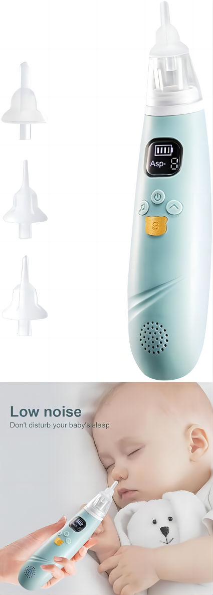 Baby Nasal Aspirator Electric Baby Nose Sucker Nose Cleaner for Infants 3 Suction Levels Low Noise Anti-backflow Built-in Battery Soothing Music with 3pcs Silicone Suction Tips Green