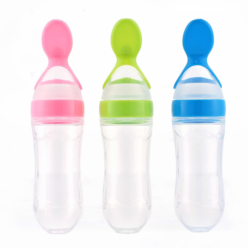 Baby Food Spoon, Bottle-shaped Silicone Spoon For Rice Paste, Infant Silicone Squeeze Feeding Bottle