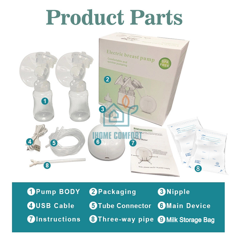 Electric Breast Pump Set with Milk Storage Bags And Y - Shaped Tube for Time - Saving Pumping