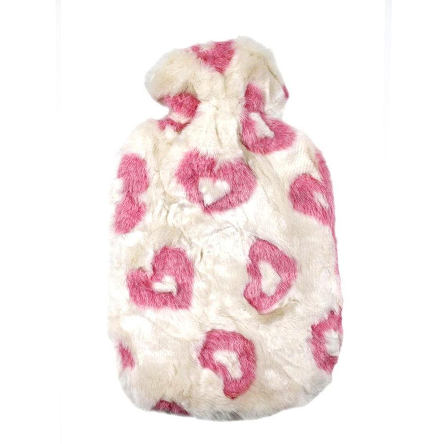 Water Filled Hot Water Bag, Household Explosion-proof PVC Hand Warmer Bag, Pink Love Plush Cloth Cover, Water Filled Hand Warmer Wholesale