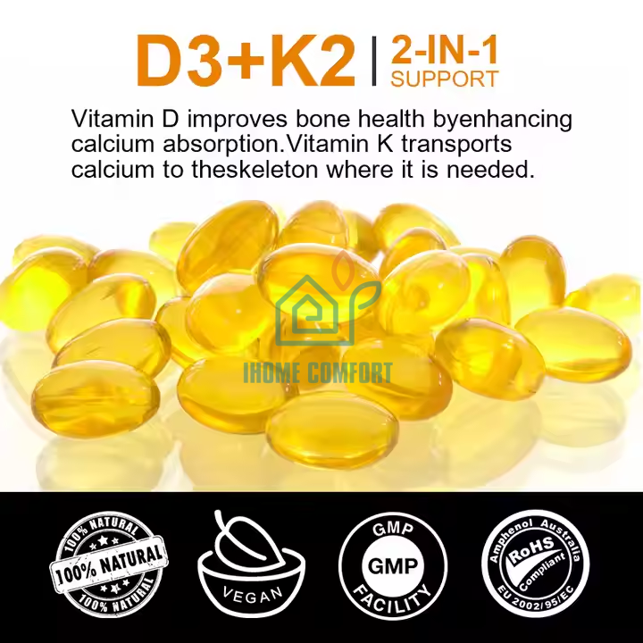 5000IU 30pcs Vitamin D3 Vitamin K2 Softgels Capsules for Support Immune Bone